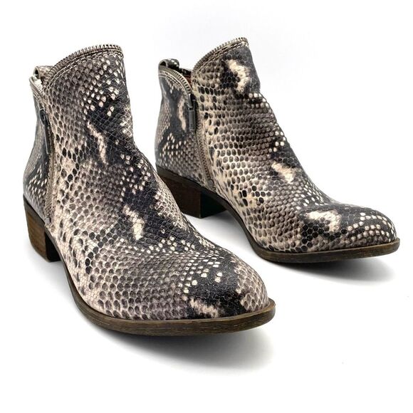 Lucky Brand Bartalino Booties Gray Snakeprint Embossed Leather Boots Size 9.5 - Picture 2 of 16